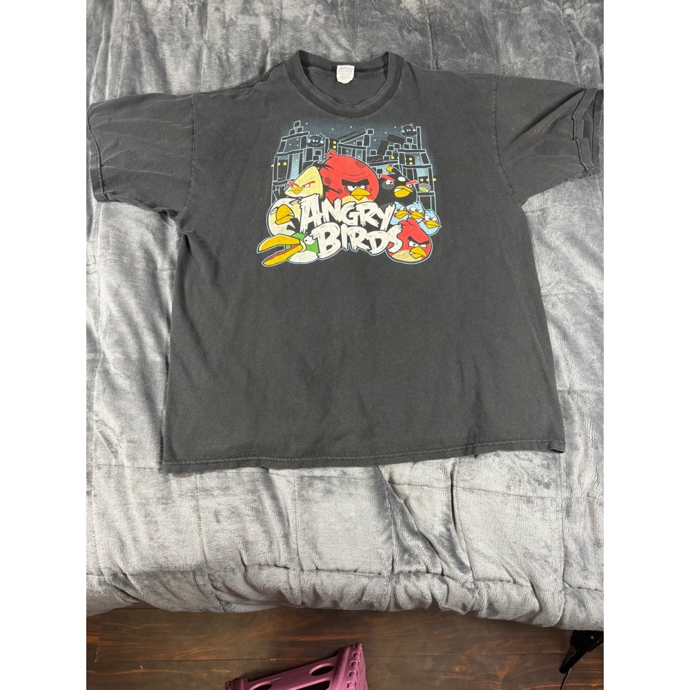 Fifth Sun Angry‎ Birds Graphic T-Shirt Mens XL Black Cotton Crewneck Gaming Tee